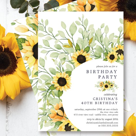 Invitation Fête d'anniversaire de Sunflower à l'aquarelle viv