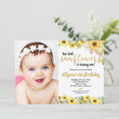 Invitation Fête d'anniversaire de Sunflower photo jaune (Debout devant)