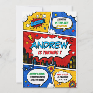 Invitation Fête d'anniversaire de super-héros de bande dessin