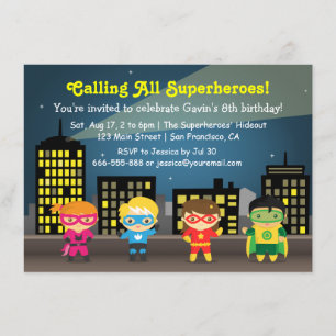 Invitation Fête d'anniversaire de super-héros Skyline pour le
