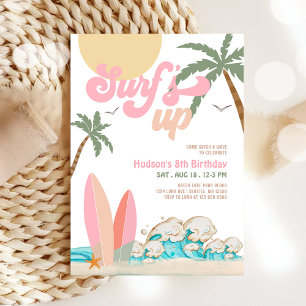 Invitation Fête d'anniversaire de surf fille rose pêche TOUT 