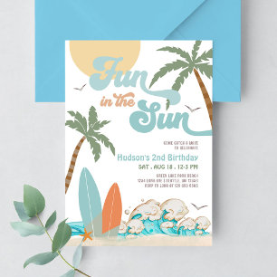 Invitation Fête d'anniversaire de surf fun sous le soleil sur