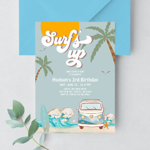Invitation Fête d'anniversaire de surf Retro Boy Surf's Up
