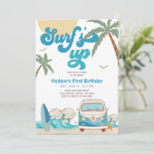 Invitation Fête d'anniversaire de surf Retro Boy TOUT ÂGE (Debout devant)