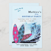 Invitation Fête d'anniversaire de surf surfboard (Devant / Derrière)