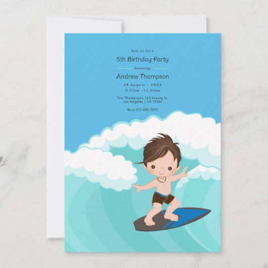 Invitation Fête d'anniversaire de Surfer Boy (Devant)