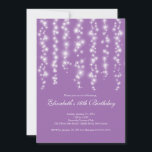 Invitation Fête d'anniversaire de Sweet sixteen violet modern<br><div class="desc">Commencez votre fête de sweet sixteen de filles directement avec notre magnifique rideau de lumière blanche sweet sixteen invitation à la fête. Notre invitation à 16 soirées, douce et design, présente des cordes de lumières blanches scintillantes scintillant sur un arrière - plan violet lilas. Retournez l'invitation pour trouver un retour...</div>