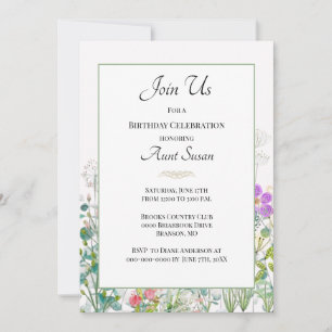 Invitation Fête d'anniversaire de tante Fleurs sauvages Verdu