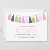 Invitation Fête d'anniversaire de Tassel Garland bleu et rose (Devant)