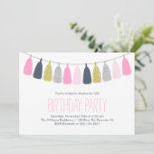 Invitation Fête d'anniversaire de Tassel Garland bleu et rose (Debout devant)