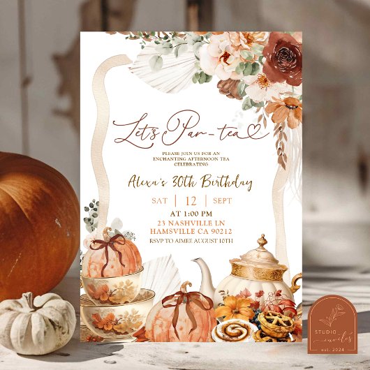 Invitation Fête d'anniversaire de thé de citrouille coquette