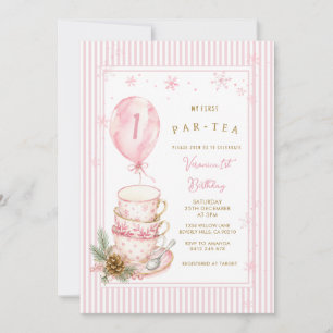 Invitation Fête d'anniversaire de thé d'hiver rose Premier an