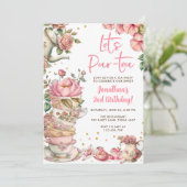 Invitation Fête d'anniversaire de thé fille Par-thé floral An (Debout devant)