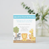 Invitation Fête d'anniversaire de thème d'animaux de safari (Debout devant)