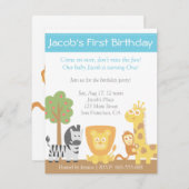 Invitation Fête d'anniversaire de thème d'animaux de safari (Devant / Derrière)
