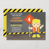 Invitation Fête d'anniversaire de thème de construction de (Devant / Derrière)