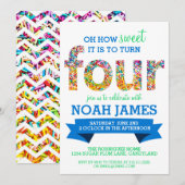 Invitation Fête d'anniversaire de thème de sucrerie la 4ème (Devant / Derrière)