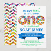 Invitation Fête d'anniversaire de thème de sucrerie la ?ère (Devant / Derrière)