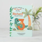Invitation Fête d'anniversaire de thème dinosaure pour enfant (Debout devant)