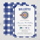 Invitation Fête d'anniversaire de tir à l'arc à gingham bleu (Devant / Derrière)