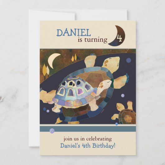 Invitation Fête d'anniversaire de tortue pour des enfants (Devant)