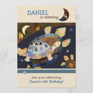 Invitation Fête d'anniversaire de tortue pour des enfants