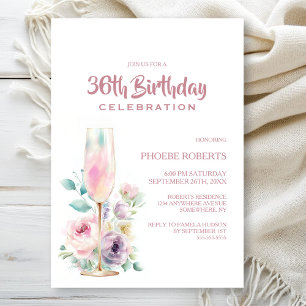 Invitation Fête d'anniversaire de tous âges au floral Champag