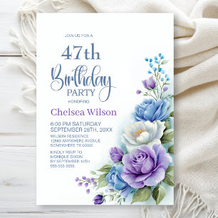 Invitation Fête d'anniversaire de tous âges aux fleurs violet