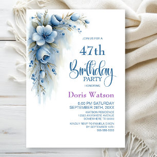 Invitation Fête d'anniversaire de tout âge à motif floral ble