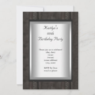 Invitation Fête d'anniversaire de tout âge en cuir noir suédé