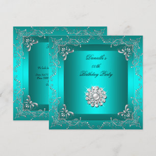 Invitation Fête d'anniversaire de tout âge Teal Blue Diamond