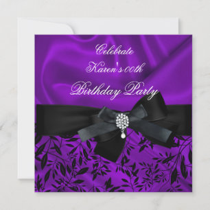 Invitation Fête d'anniversaire de tout âge violet damas noir