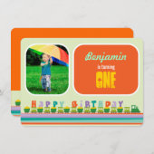 Invitation Fête d'anniversaire de train de joyeux (Devant / Derrière)