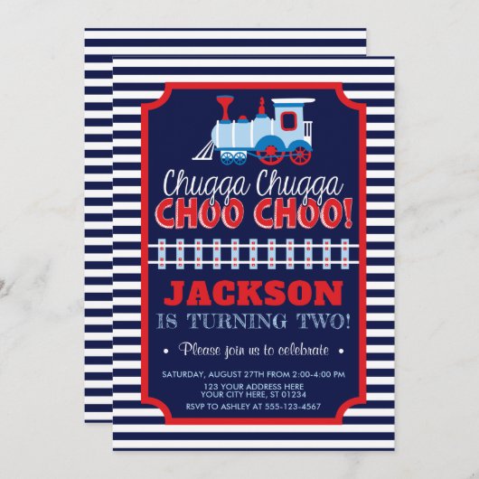 Invitation Fête d'anniversaire de train de l'invitation | (Devant / Derrière)