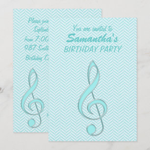 Invitation Fête d'anniversaire de Treble Clef Pale Turquoise 