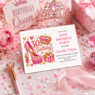 Invitation Fête d'anniversaire de trente ans pailletée or ros