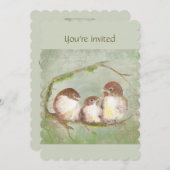 Invitation Fête d'anniversaire de Triplet Oiseaux mignons (Devant / Derrière)