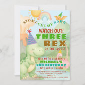Invitation Fête d'anniversaire de trois Rex sur le thème des  (Devant)