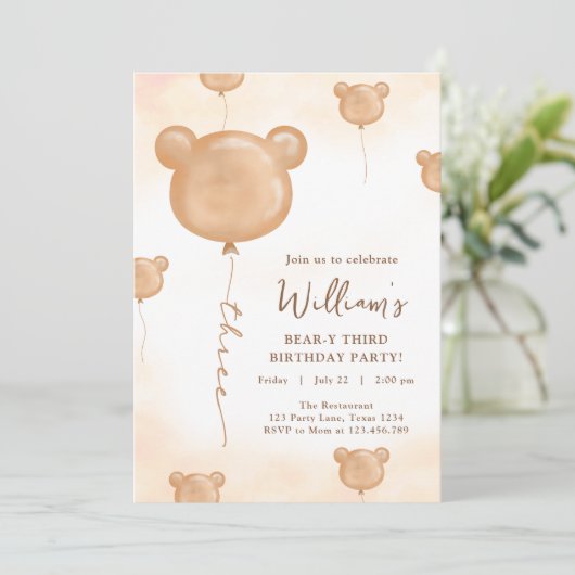 Invitation Fête d'anniversaire de troisième année de ballon d (Debout devant)