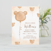 Invitation Fête d'anniversaire de troisième ours en peluche b (Debout devant)