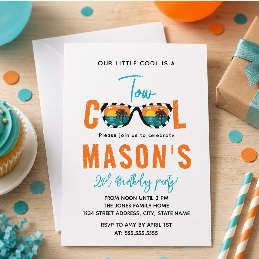Invitation Fête d'anniversaire de Two Cool Boy 2 ans
