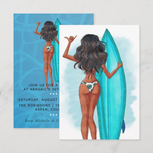 Invitation Fête d'anniversaire de vacances de plage de surf d (Devant / Derrière)