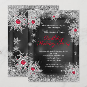 Invitation Fête d'anniversaire de vacances flocon de neige gr