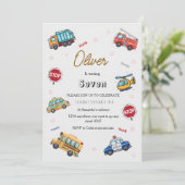 Invitation Fête d'anniversaire de véhicule de service mignon  (Debout devant)