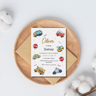 Invitation Fête d'anniversaire de véhicule de service mignon 