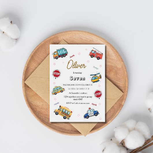 Invitation Fête d'anniversaire de véhicule de service mignon 