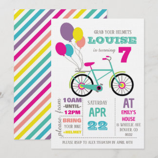 Invitation Fête d'anniversaire de vélo arc-en-ciel