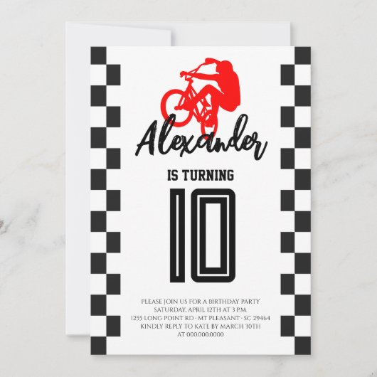Invitation Fête d'anniversaire de vélo BMX (Devant)
