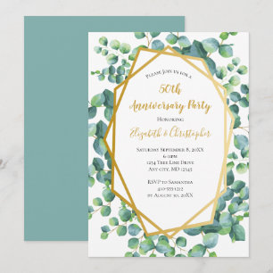 Invitation Fête d'anniversaire de verdure d'or d'Eucalyptus