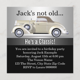 Invitation Fête d'anniversaire de voiture ancienne pour homme